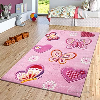 TT Home Kinder Teppich Schmetterling Design Konturenschnitt Kinderzimmer Pink Lila Größe:120x170 cm
