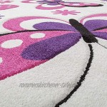 TT Home Schmetterling Teppich Creme Fuchsia Lila Kinderzimmer Teppiche Butterfly Design Größe:120x170 cm