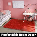 Weicher Teppich für Schlafzimmer flauschiger Wohnzimmer Kinderzimmer Plüschteppich grauer Teppich rechteckig niedliche Zimmerdekoration Baby 4x6 Feet rot