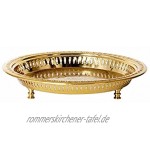 Orientalisches rundes Tablett Schale aus Metall Juman 40cm groß Gold | Orient Dekoschale mit hoher Rand | Marokkanisches Serviertablett Rund | Orientalische goldene Deko auf dem gedeckten Tisch