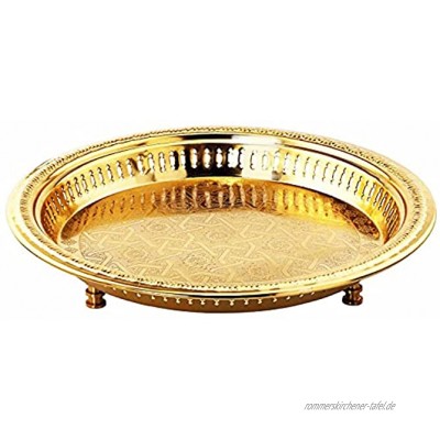 Orientalisches rundes Tablett Schale aus Metall Juman 40cm groß Gold | Orient Dekoschale mit hoher Rand | Marokkanisches Serviertablett Rund | Orientalische goldene Deko auf dem gedeckten Tisch