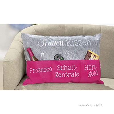 Bavaria Home Style Collection Endlich ist das Frauen Kissen da Deko Couch Sofa Kissen Zierkissen Kuschelkissen ca 60 x 39 cm Geschenk Idee zu Ostern Geburtstag Muttertag