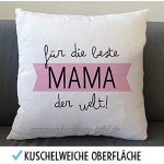 Beste Mama der Welt Flauschiges Kissen mit Text Geschenke Geschenkideen für Mama zum Geburtstag Zierkissen mit Füllung