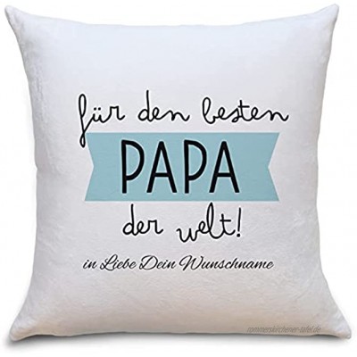 Bester Papa der Welt Flauschiges Kissen mit Motiv Personalisiert mit Namen Geschenke Geschenkideen für Papa zum GeburtstagVatertag Zierkissen mit Füllung