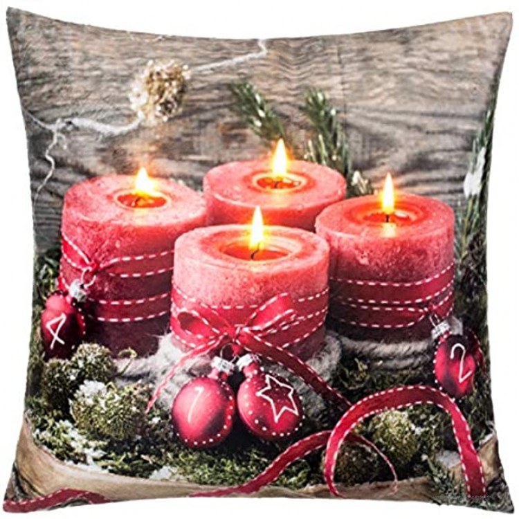Brandsseller Weihnachtskissen LED Beleuchtet Dekokissen Leuchtkissen Zierkissen 40x40 cm 40x40 cm Kerzen-Rot