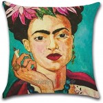 Geeignet für Frida Kahlo mexikanischen Stil Selbstporträt Kissenbezug 4 Stück Baumwolle Leinen Kissenbezug Kissenbezug Familienauto Dekoration 45 cm x 45 cm Frau Selbstporträt Sofakissen Matratze