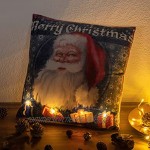 Nexos Trading LED Kissen Sofakissen mit Beleuchtung Fotodruck Santa Claus 40x40 cm Zierkissen Dekokissen mit Licht Leuchtkissen X-Mas Weihnachtsmann Christmas