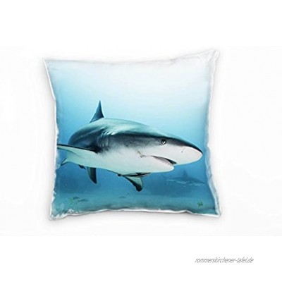 Paul Sinus Art Tiere blau weiß Hai Unterwasser Deko Kissen 40x40cm für Couch Sofa Lounge Zierkissen Dekoration zum Wohlfühlen
