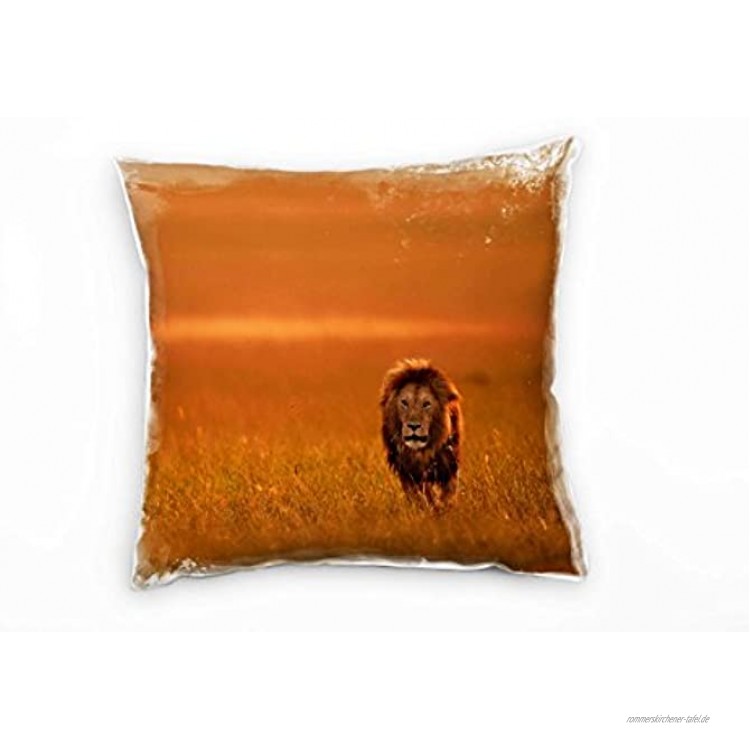 Paul Sinus Art Tiere Löwe Savanne Sonnenuntergang orange Deko Kissen 40x40cm für Couch Sofa Lounge Zierkissen Dekoration zum Wohlfühlen