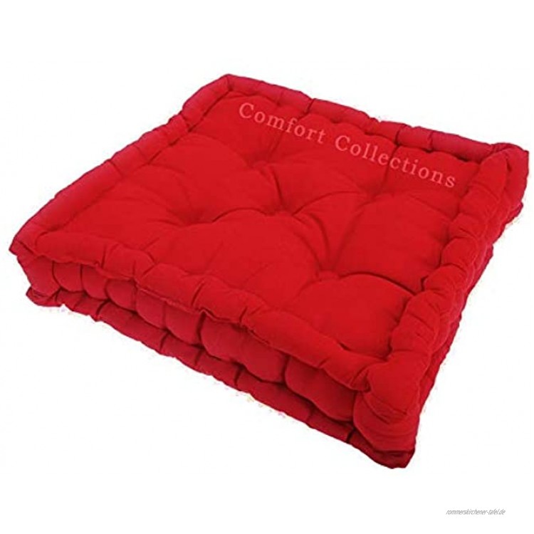 Comfort Collections Sitzerhöhung 100 % Baumwolle Füllung dick für Erwachsene Stuhl Sessel Garten Rot 45 cm x 45 cm + 10 cm Dicke