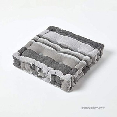Homescapes Kissen Stuhlkissen Sitzkissen Morocco 40 x 40 cm grau gestreift 100% reine Baumwolle mit Polyesterfüllung
