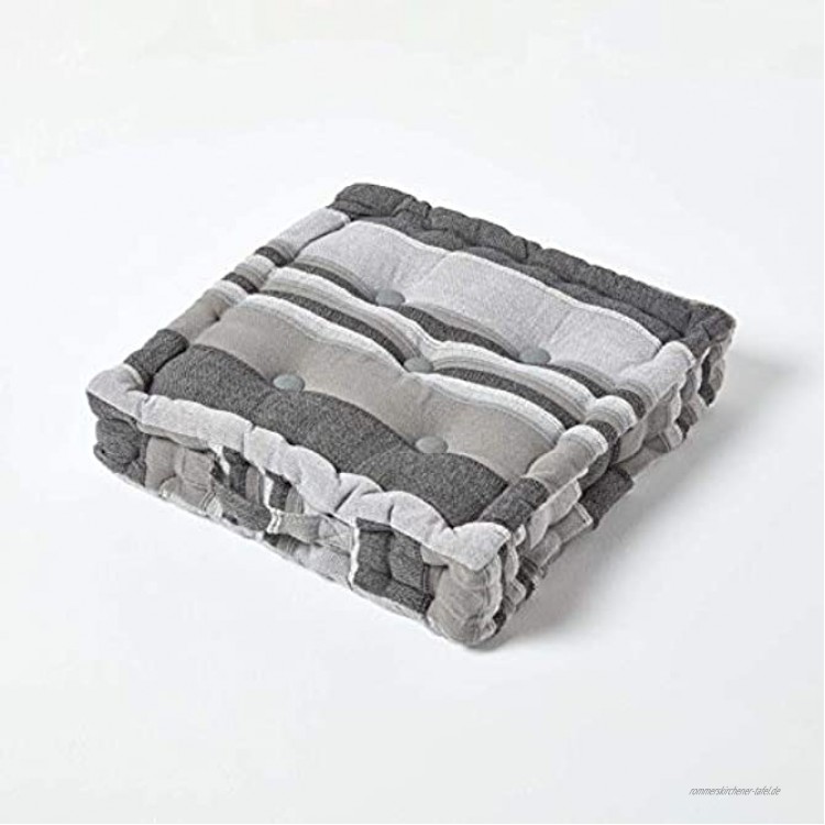 Homescapes Kissen Stuhlkissen Sitzkissen Morocco 40 x 40 cm grau gestreift 100% reine Baumwolle mit Polyesterfüllung