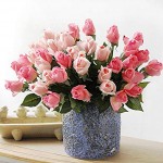 CCUCKY 6 Stück Künstliche Rosen Real Touch Seidenblumen mit grünen Blättern perfekt für Hochzeit Jubiläum Zuhause Büro Dekoration DIY Weiß