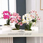 ENCOFT Kunstpflanze Orchidee Künstliche Blumen aus Eva mit Übertopf Kunstblume Seidenblumen phalaenopsis-orchideen-Bonsai mit Keramik-vase Hochzeit Garten Balkon Tischdekoration37cm Pink 2
