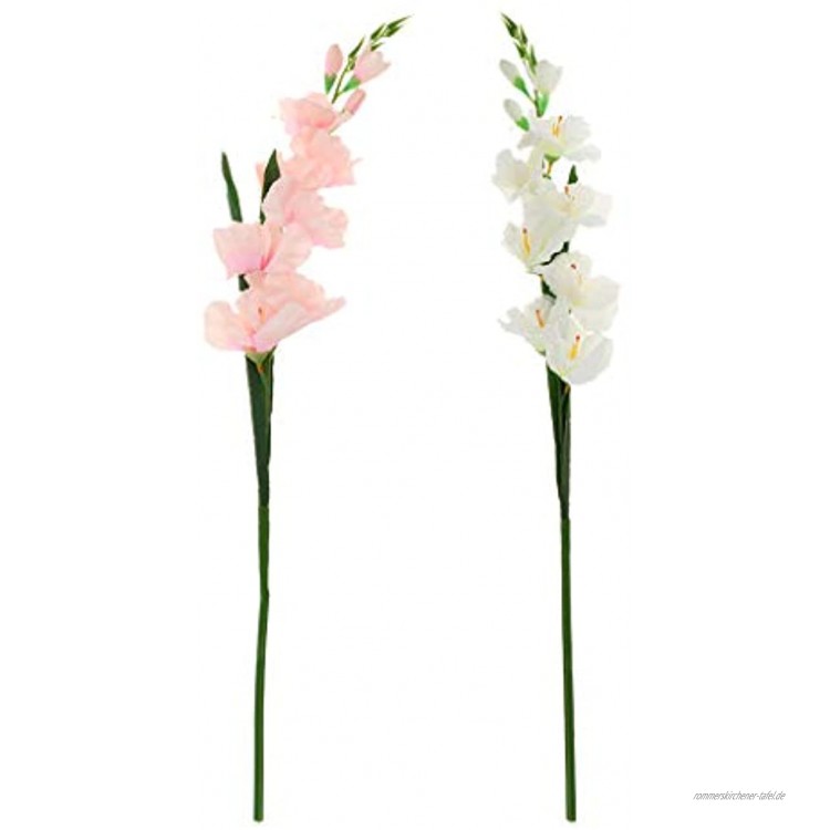 FLAMEER 2 Stück Künstliche Gladiolen Kunstblumen Hellrosa und Weiß
