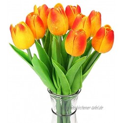 Hemore Kunst-Tulpen Kunstblume Latex fühlt sich wie echt an für Hochzeit Bouquet Dekoration Weiß 10 Stück KC454 orange Tulpen