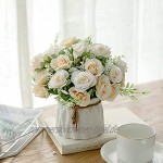 Hortensien Kunstblumen mit Keramikvase Künstliche Blumen im Topf Rosen Seidenblumen Blumenstrauß Künstlich mit Vase für Hochzeit Büro Tisch Fenster Wohnzimmer Party Weiß