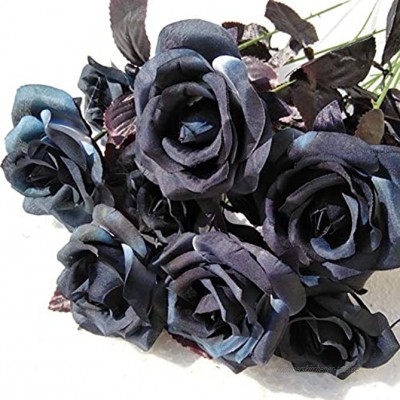 Ironhorse Künstliche schwarze Rosen Blumenstrauß Kunstblumen Familie Hochzeit Empfang Weihnachten Party Vase Blumenarrangement Dekoration 9 Stück