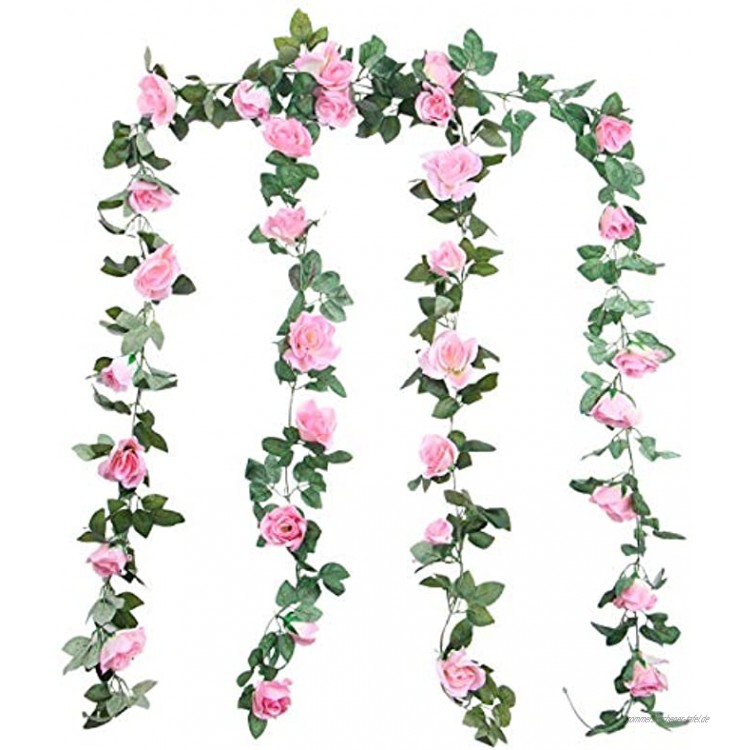Lawei 2 Stück Künstliche Rosen Girlande Kunstblumen Simulation Hängende Rose Deko Blumen für Hochzeit Zuhause Büro Party Garten Basteln Rosa