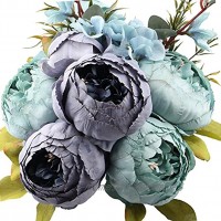 Leagel Künstliche Pfingstrosen Kunstblumen Vintage Seide Blumenstrauß Hochzeit Heimdekoration 1 Stück Frühlingsblau