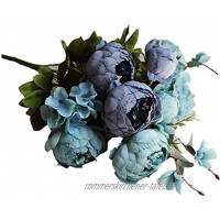 MoreChioce Vintage Pfingstrose Künstliche Blume Kunstblumen Blumenstrauß Blätter Fake Blume für Hochzeit Deko,Party and Garden Dekoration,Blau