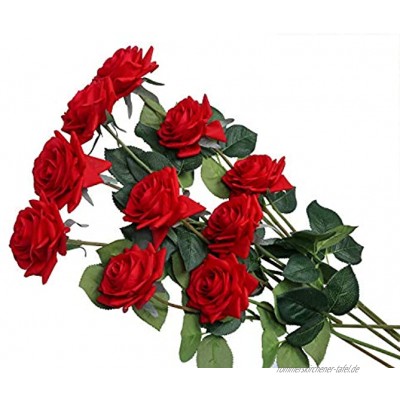 U'Artlines 10 STÜCKE Künstliche Blumen Rosen,Kunstblumen Rosen Einzelner Stiel Brautstrauß,Gefälschte Rose für HochzeitRot