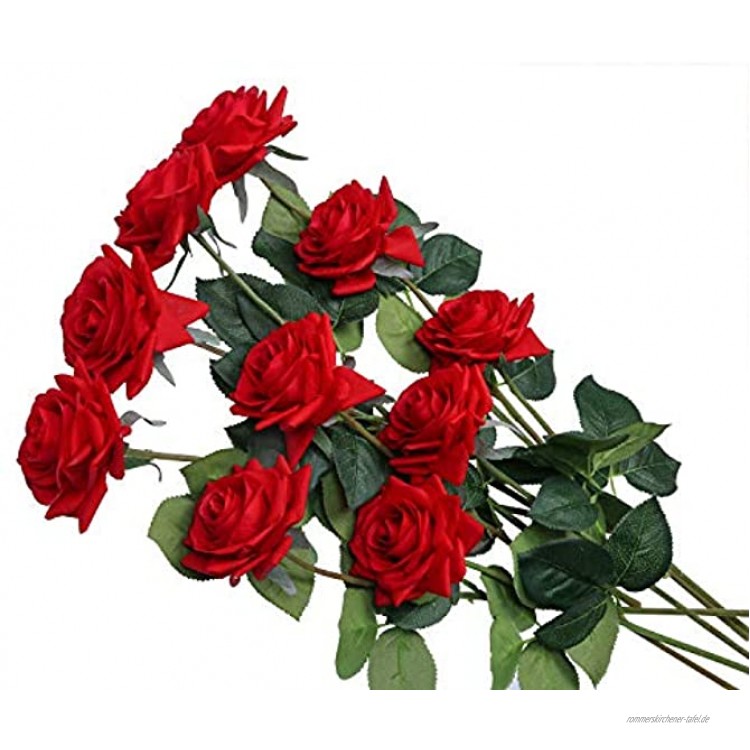 U'Artlines 10 STÜCKE Künstliche Blumen Rosen,Kunstblumen Rosen Einzelner Stiel Brautstrauß,Gefälschte Rose für HochzeitRot