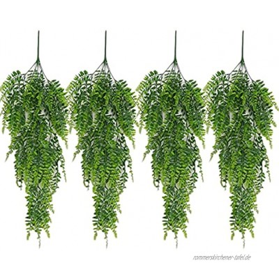 4 Stück Künstlich Pflanzen Hängend Hängepflanzen Künstliche Kunstpflanze Farn grüne Blätter Grünpflanzen Plastikpflanzen Persian Kletterpflanzen 80cm für Draußen Balkon Wand Hochzeit Garten Deko