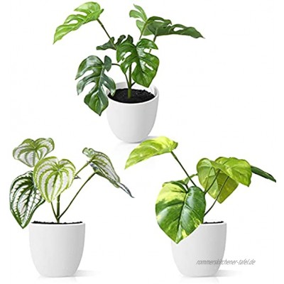 CROSOFMI Kunstpflanze 15 cm Mini Künstliche Pflanzen im Topf Plastikpflanzen Dekoration Wohnzimmer Wohnung Badezimmer Küche Balkon Modern Deko 3 Pack