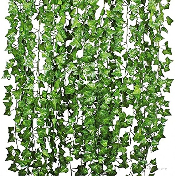 Efeu Künstlich Girlande 12 Stück Grün Efeu künstlich im Topf Sichtschutz Hängend Pflanzen Efeuranke für Garten Hochzeit Party Wanddekoration Room décor