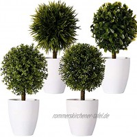 FagusHome 20cm Hoch Künstliche Pflanzen im Topf 4 Stücke künstlichen Buchsbaum Topiary Baum kleinen Kunstpflanzen in weißen Plastiktopf B