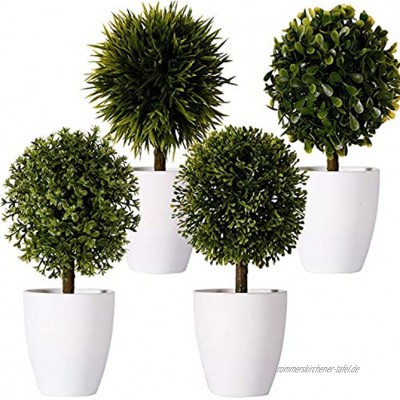 FagusHome 20cm Hoch Künstliche Pflanzen im Topf 4 Stücke künstlichen Buchsbaum Topiary Baum kleinen Kunstpflanzen in weißen Plastiktopf B