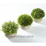 Jobary Set mit 3 künstlichen grünen Gras Pflanzen in grauen Töpfen kleine dekorative Faux Plastik Pflanzen ideal für Heim Büro Bad Küche und Outdoor Dekoration
