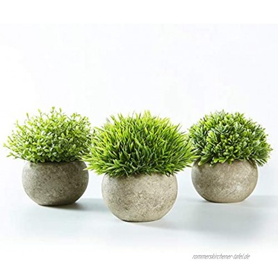 Jobary Set mit 3 künstlichen grünen Gras Pflanzen in grauen Töpfen kleine dekorative Faux Plastik Pflanzen ideal für Heim Büro Bad Küche und Outdoor Dekoration