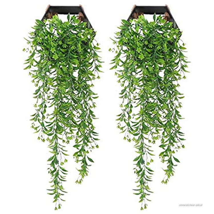 JustYit 2 Stück Grün Künstliche Hängepflanzen Künstliche Ivy Vine Hgende kunstpflanzen Plastikpflanzen Hängend künstliche Pflanzen für Hausgarten Wanddekoration Büro Küche