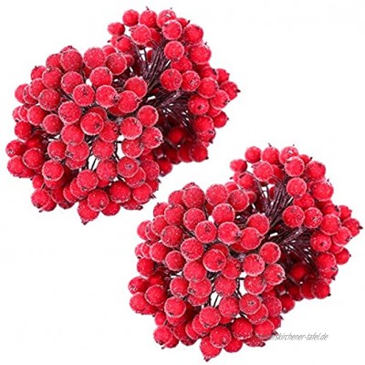 MELLIEX 400pcs Künstliche Blumen Beeren Rote Gefrostet Beerenzweige Weihnachten Beere Künstliche Mini Holly Berry Deko