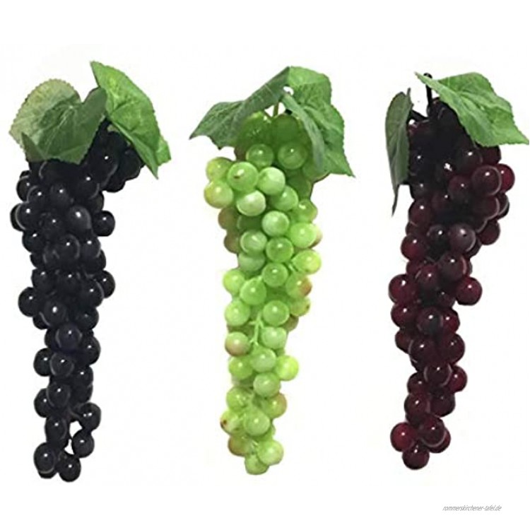 QKAIFRYSUG Künstliche Trauben Simulation Obst Fake Kunststoff lebensecht für Haus Küche Pub Dekoration Schrank Ornament 3 Farben je 85 Körnungen 3 Stück