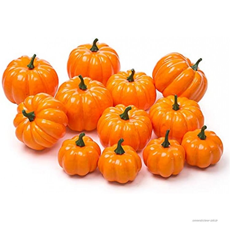 Ogrmar 12 Stück künstliche Kürbisse Mini-Kürbisse künstliches Gemüse für Halloween Ernte Erntedankfest Party Dekoration Orange