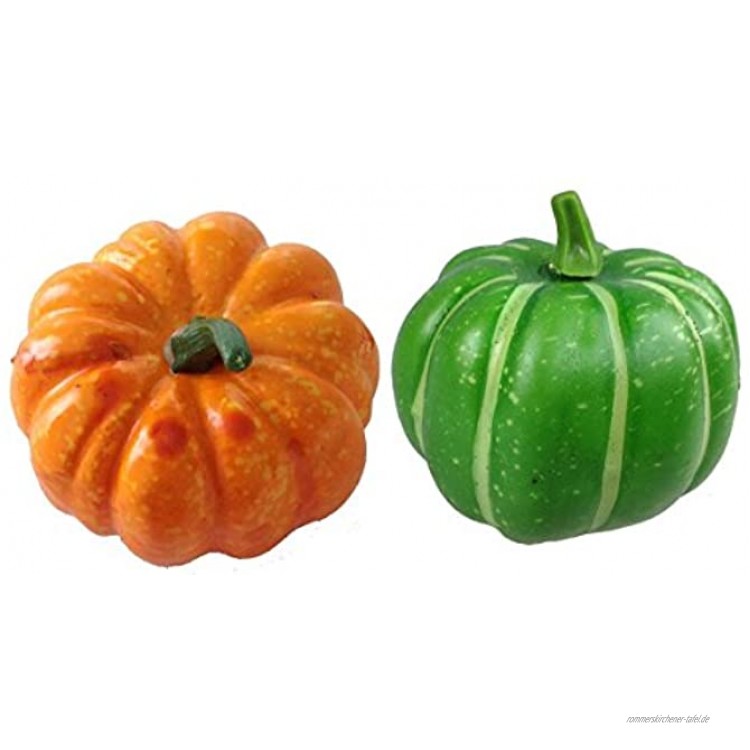 Unbekannt Deko Mini Kürbis 2 Stück orange und grün Kunstobst Kunstgemüse künstliches Obst Gemüse Dekoration