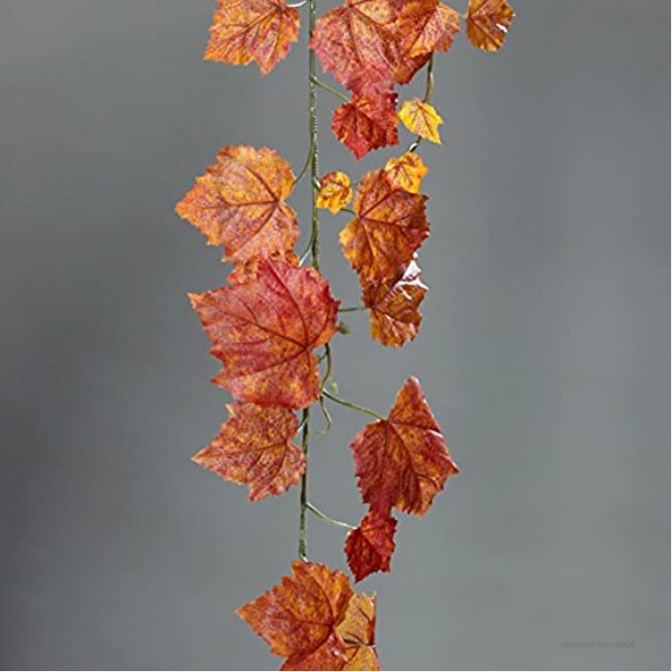 mucplants Künstliche wunderschöne Wein-Girlande Orange 180cm Weinranke in verschiedenen Orangetönen Kunstpflanzen Dekopflanzen
