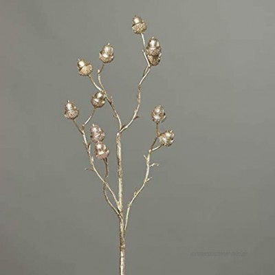 mucplants Künstlicher Eichelzweig mit Glitzer Gold Höhe 60cm Kunstzweig Kunstblumen Dekozweig