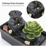 Jingtaihua Tisch-Wasserbrunnen mit Kunstpflanze Kopfsteinpflastern und LED-Lichtern Mini-Zimmerbrunnen mit Natur 16,3 x 8,9 x 11,7 cm