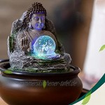 Zimmerbrunnen Buddha Mit Beleuchtung Zen Dekoration Feng Shui Desktop Brunnen Enthält Rotierende Kugel Für Zuhause Büro Wohnzimmer,Schlafzimmer Deko,Harz,16 * 16 * 21cm