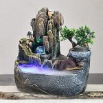 Zimmerbrunnen mit Pflanzen Tischbrunnen Steingarten Wasserspiel LED Beleuchtung Wasserfall mit Rückfluss Weihrauch und Zerstäuber für Büro Wohnzimmer Feng Shui Meditation Dekoration,29×16×30cm