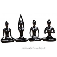 Aifeer Keramik Meditation Yoga Pose Schwarz Weiß 4 Stück Set Figur Statue Sammlungen Handwerk Geschenk Haus Zen Garten Dekor