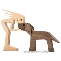 D L Ravcerol Neueste Holzfiguren Skulptur Ornamente Set abstrakte Stil Menschen mit Hund Statue Freundschaft zwischen Hund und Menschen Denkmäler Statue für Home Office