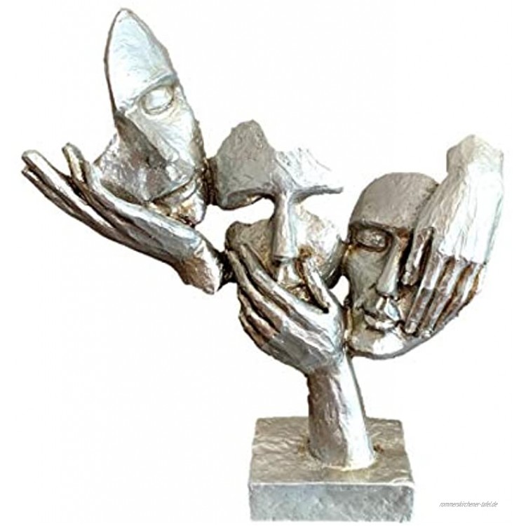 Fabnish Büste Deko Skulptur Abstrakte Kunst Statue Dekofigur Gesichter Farbe Silber mit Sockel 32 x 28 cm