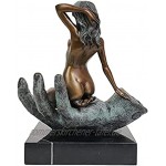 Jwuyaki Bronze-Skulptur nackte Frau in Palme Kunst Marmorsockel Grün