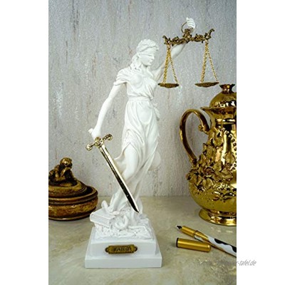 Kremers Schatzkiste Alabaster Justitia Göttin Figur Skulptur Themis BGB Recht Gerechtigkeit 32 cm weiß