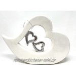 Lifestyle & More Moderne Skulptur Dekofigur Herz aus Keramik weiß und Silber 22x29 cm
